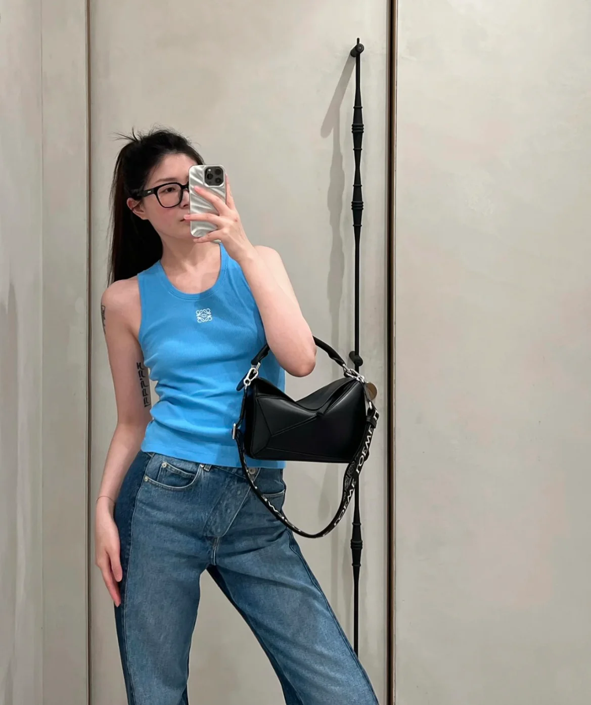 Loewe Puzzle Leather Satin Leather Black Small