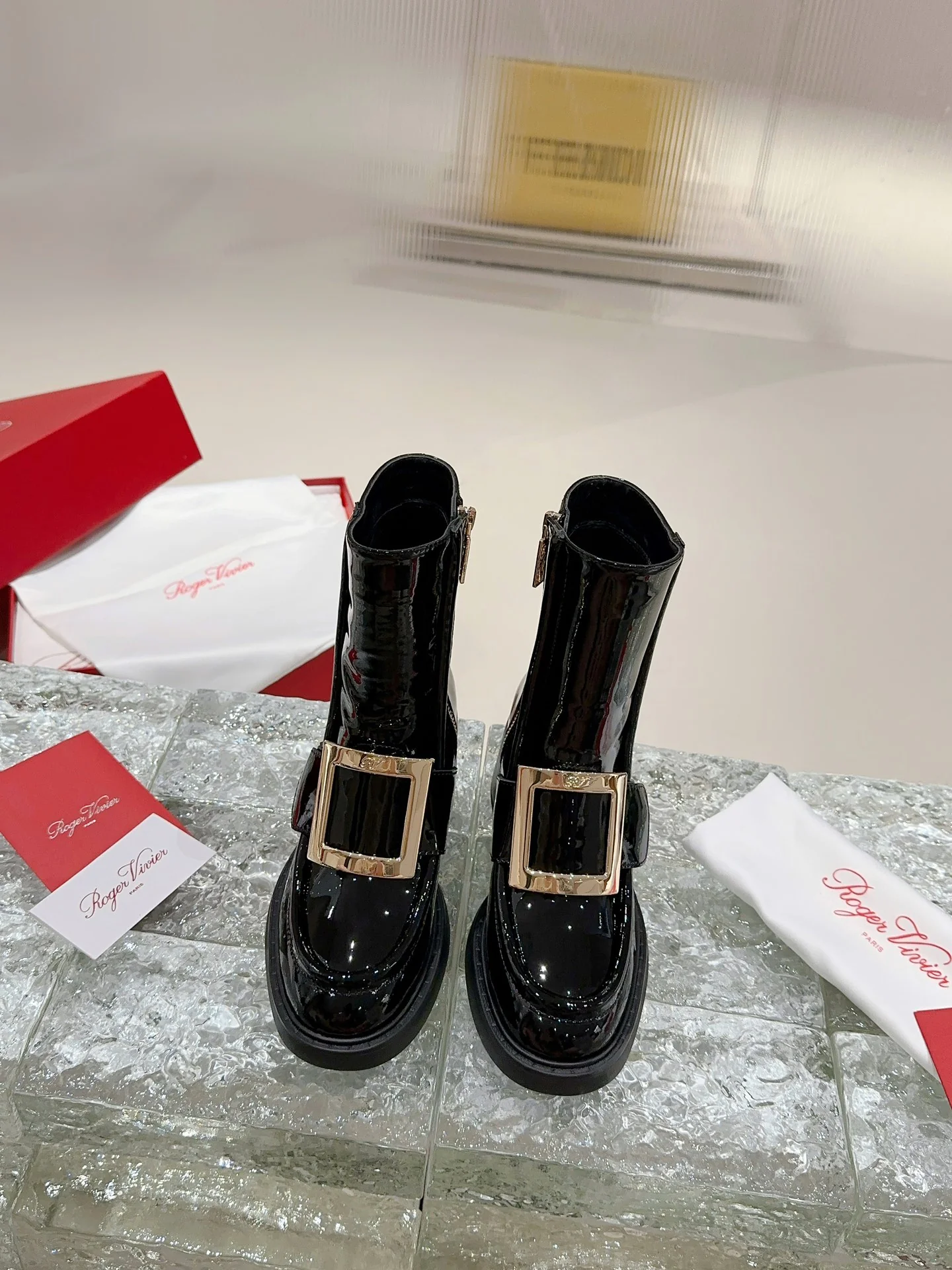 Ботильоны с квадратным носком и пряжкой - 2024 - Ботильоны с металлической пряжкой - Черные