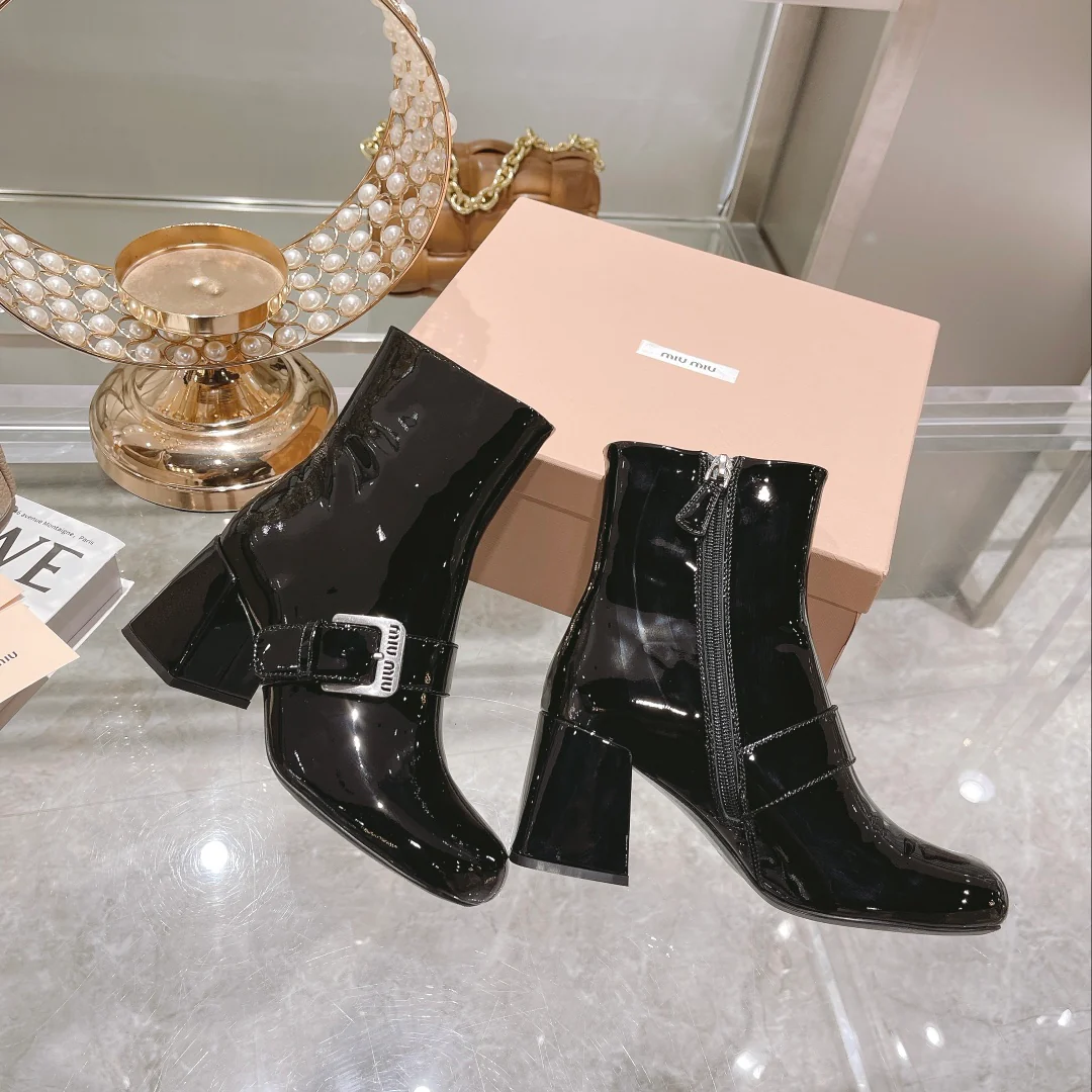 Ботильоны Miu Miu 22s с застежкой-молнией и металлической пряжкой - 1