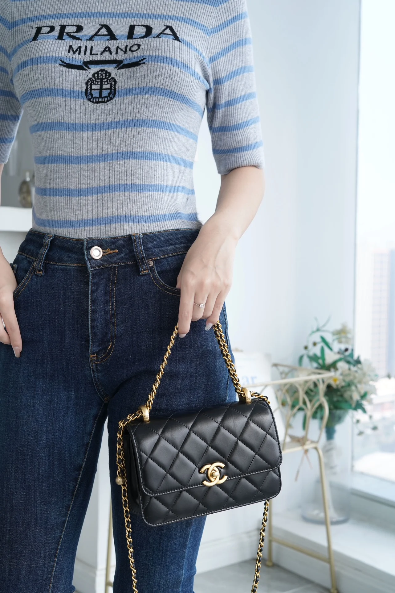 Chanel 24c Double Gold Ball CF Mini 19 Black