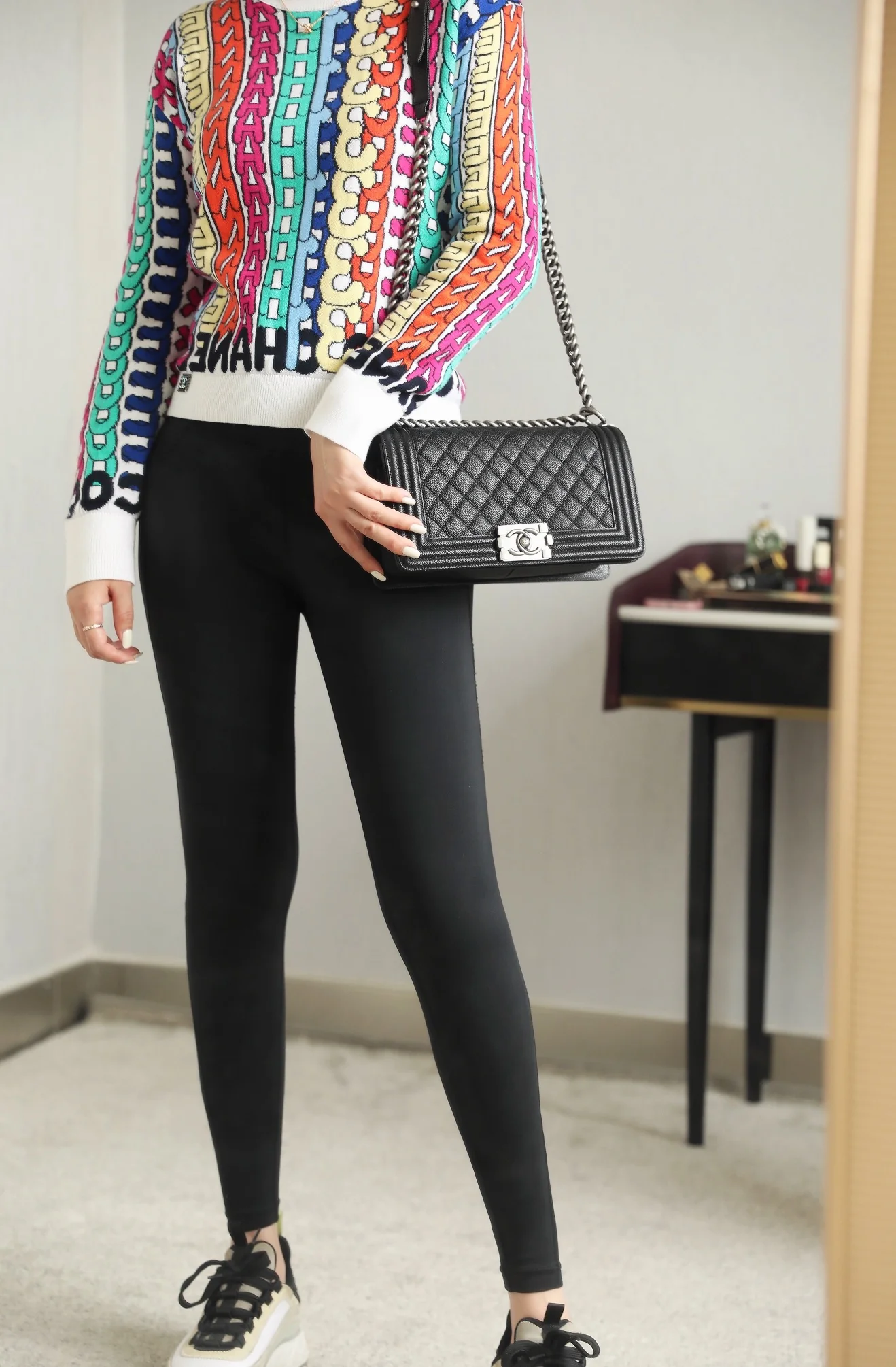 Chanel Le Boy Crystal Diamond Pattern Caviar - Medium - Black Silver