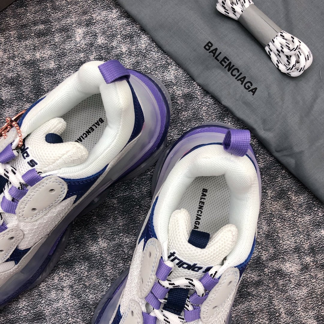 Кроссовки Balenciaga Triples Air Cushion Chunky Shoes - белые и фиолетовые