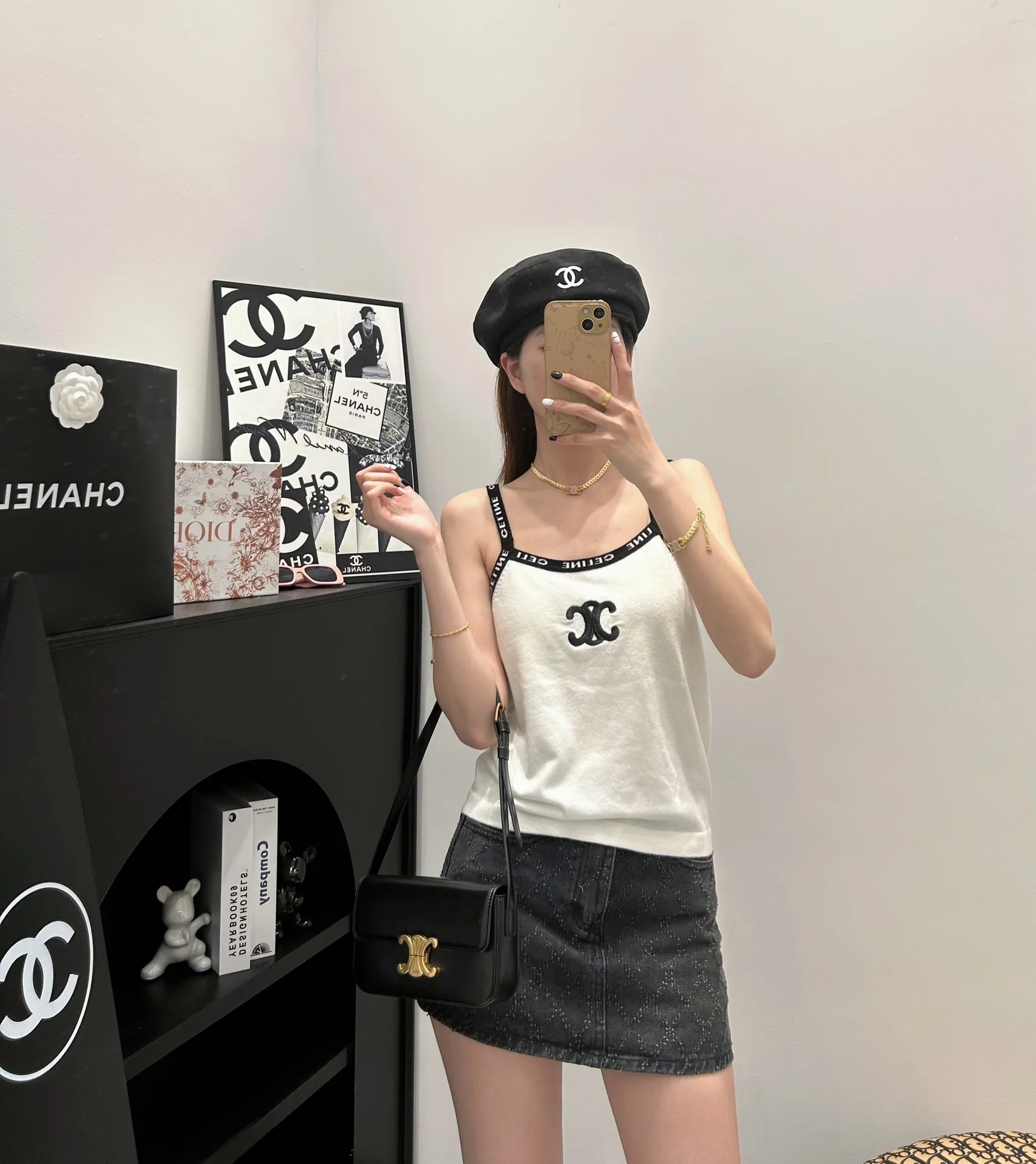 Вязаная майка Celine 2404 с логотипом - белая