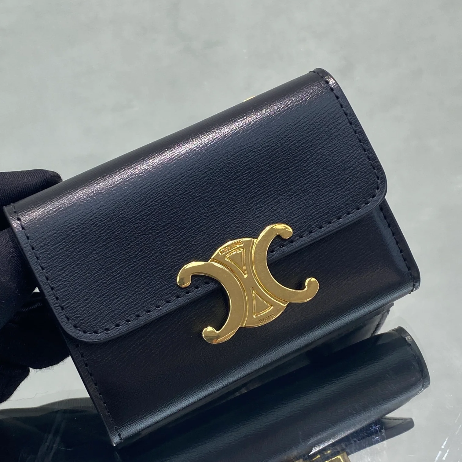 Celine-TRIOMPHE 二合一款翻盖钱包 黑色