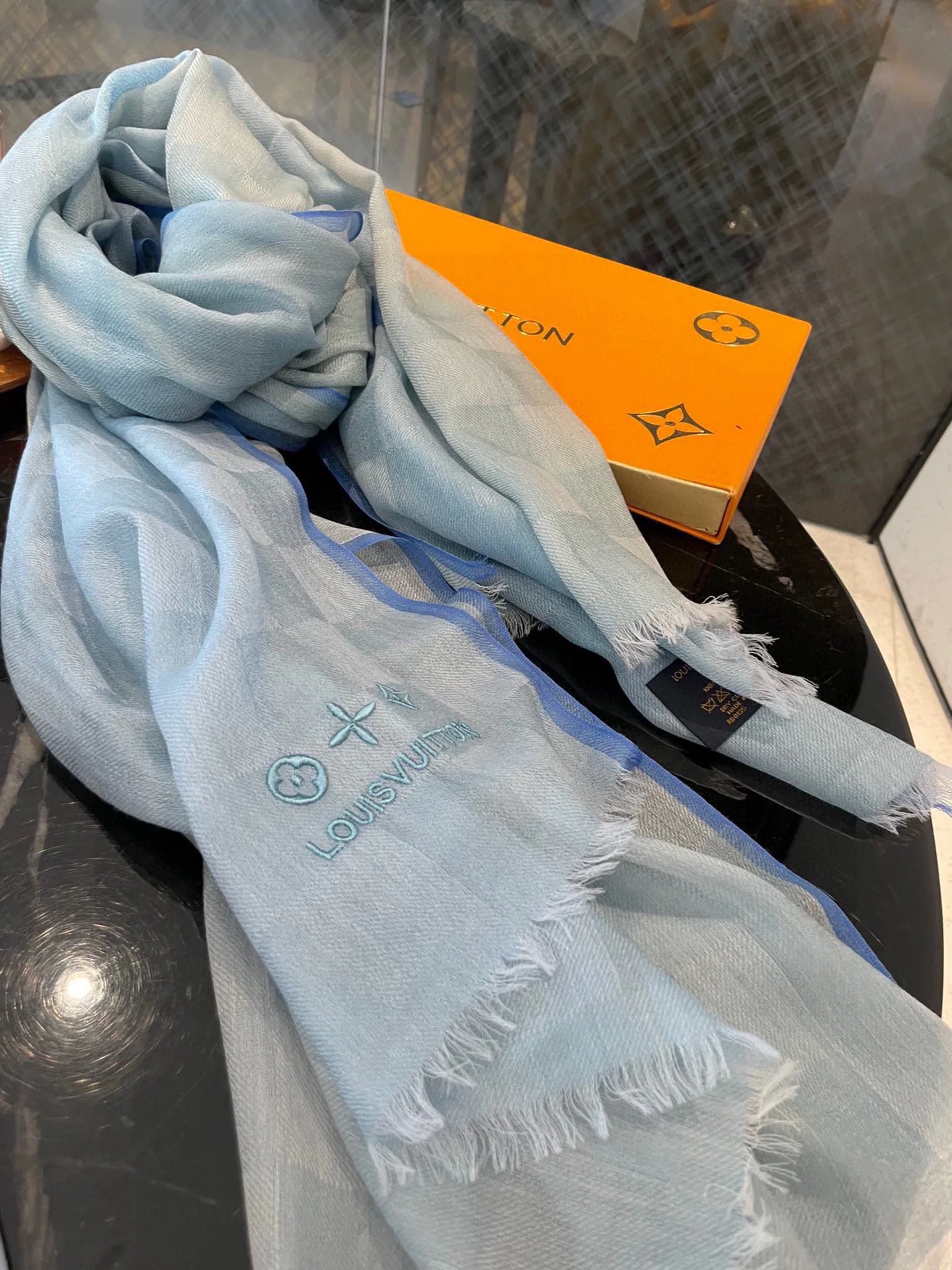 Классический клетчатый кашемировый шарф LV - 105 см - 180 см - синий