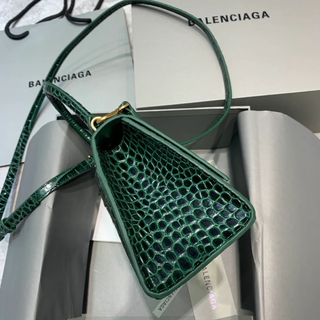 Сумка Balenciaga Hourglass – темно-зеленая с крокодиловым принтом
