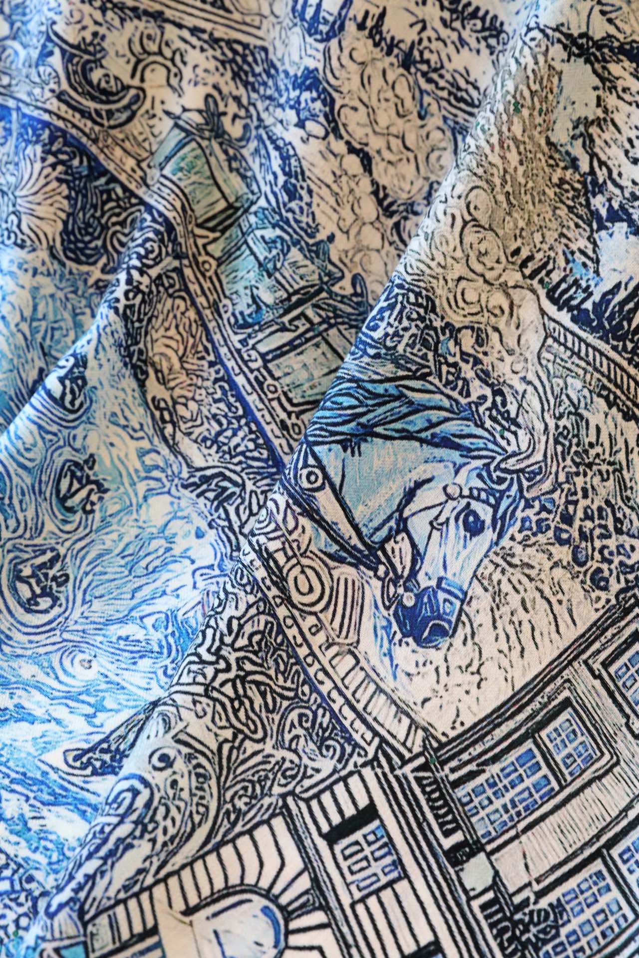 Большой шарф Hermes Dreamy Design 2024 — синий