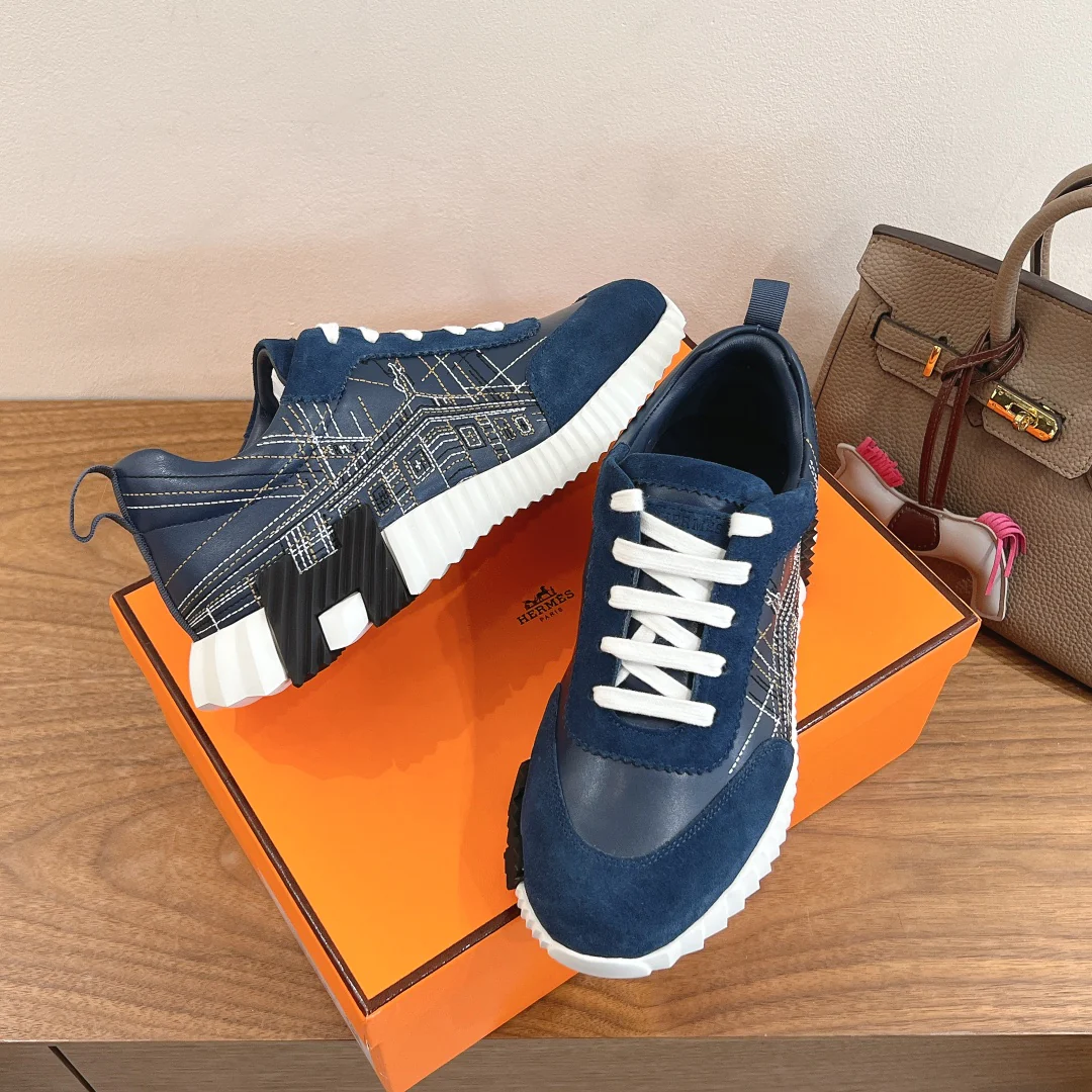 Простые повседневные туфли Hermes 2024 - синие