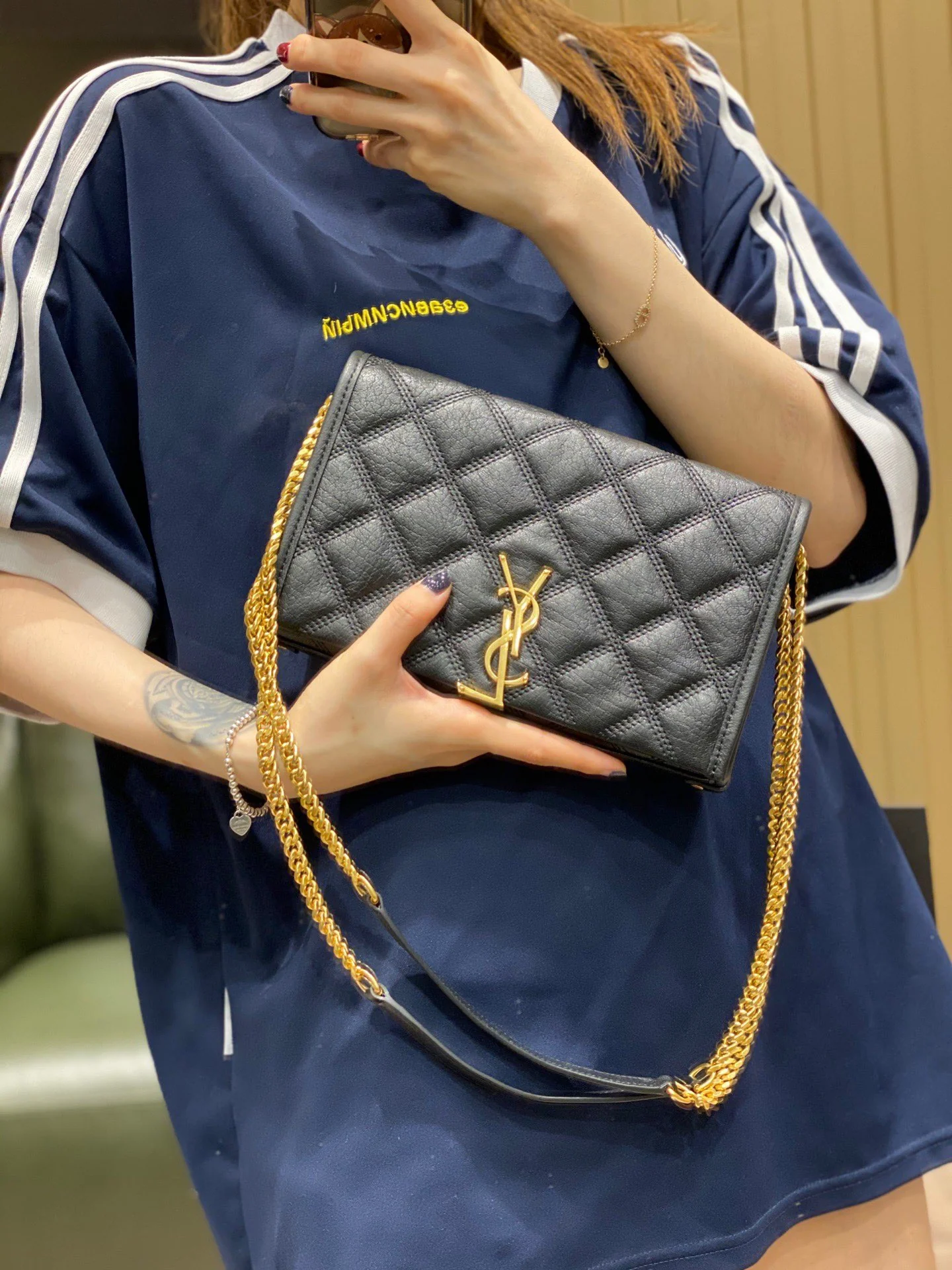 Сумка YSL-Becky из овечьей кожи с ромбовидной стёжкой и цепочкой - 1 шт.