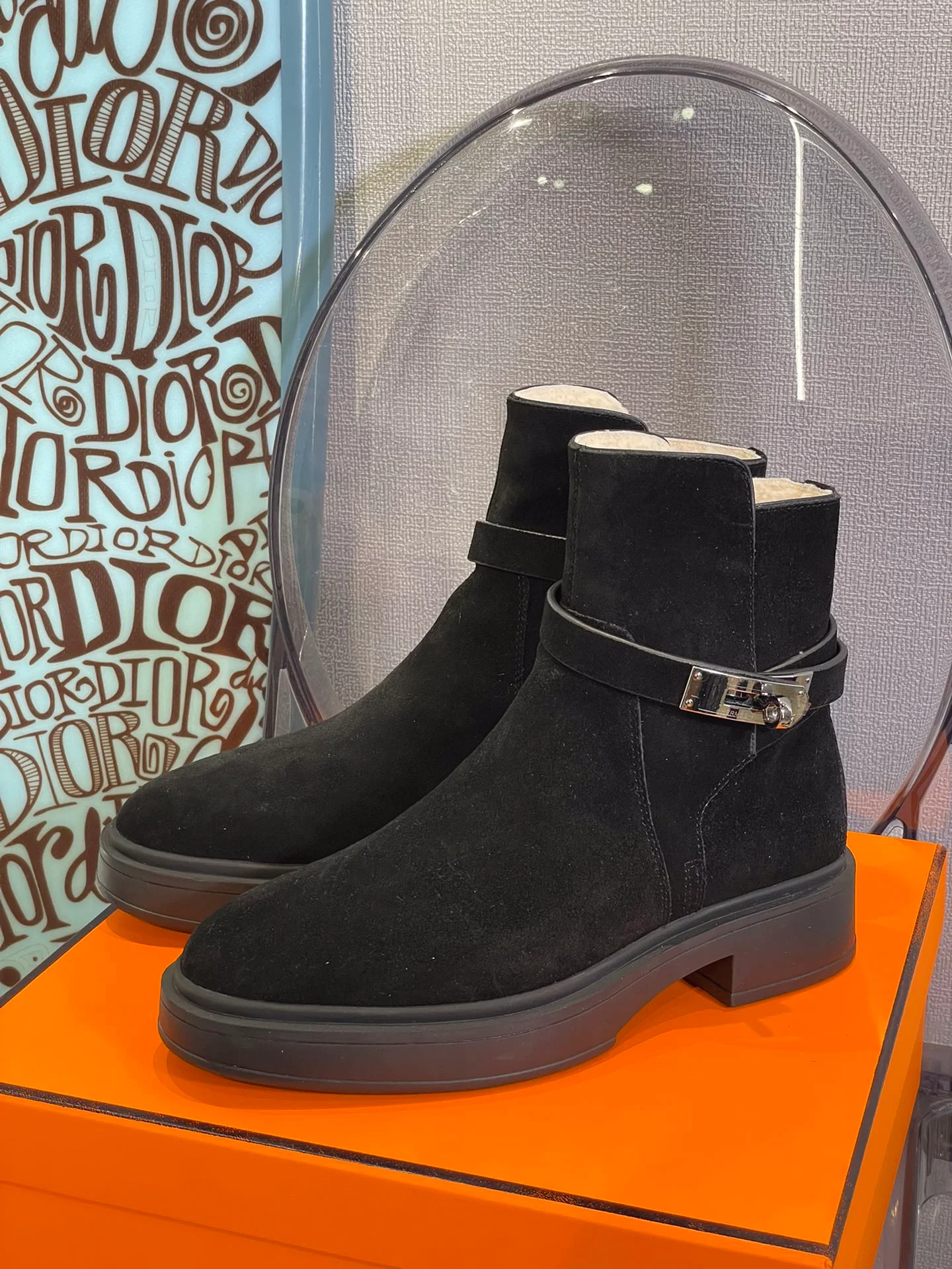 Замшевые ботильоны Hermes Kelly