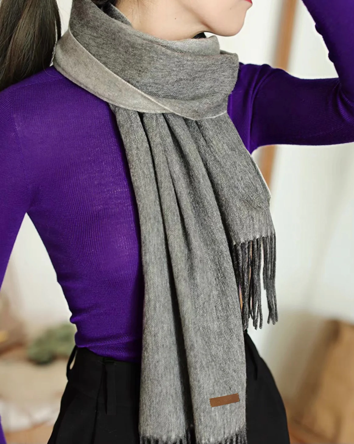 Двусторонний кашемировый шарф LV - 180 см - 35 см - серый