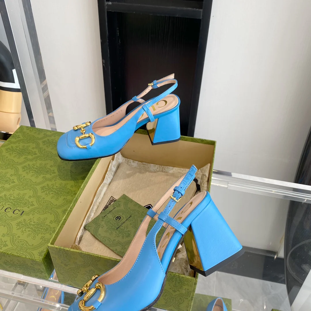 Ретро-сандалии Gucci на низком каблуке с квадратным носком - 1