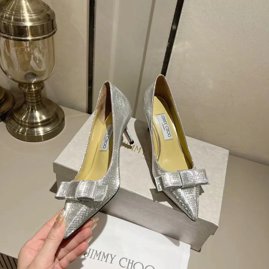 Туфли на высоком каблуке Jimmy Paris Window, изготовленные на заказ, с блестками, высота 6-5 см, серебристые.