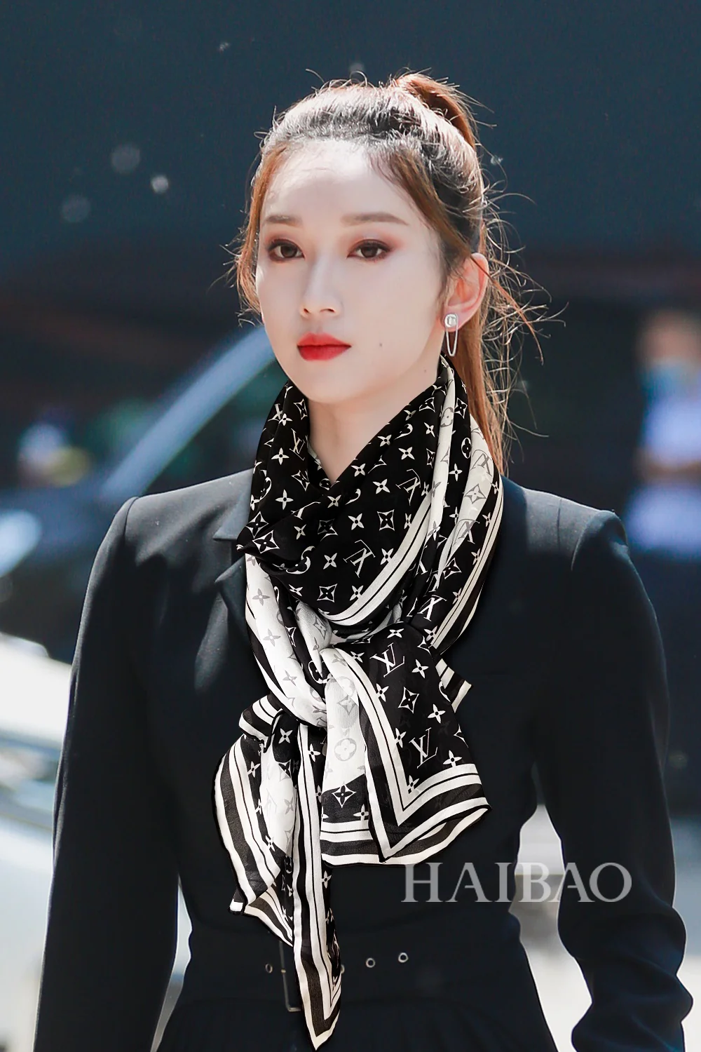 Длинный шарф из тутового шелка LV-100 с узором - 60 см - 175 см