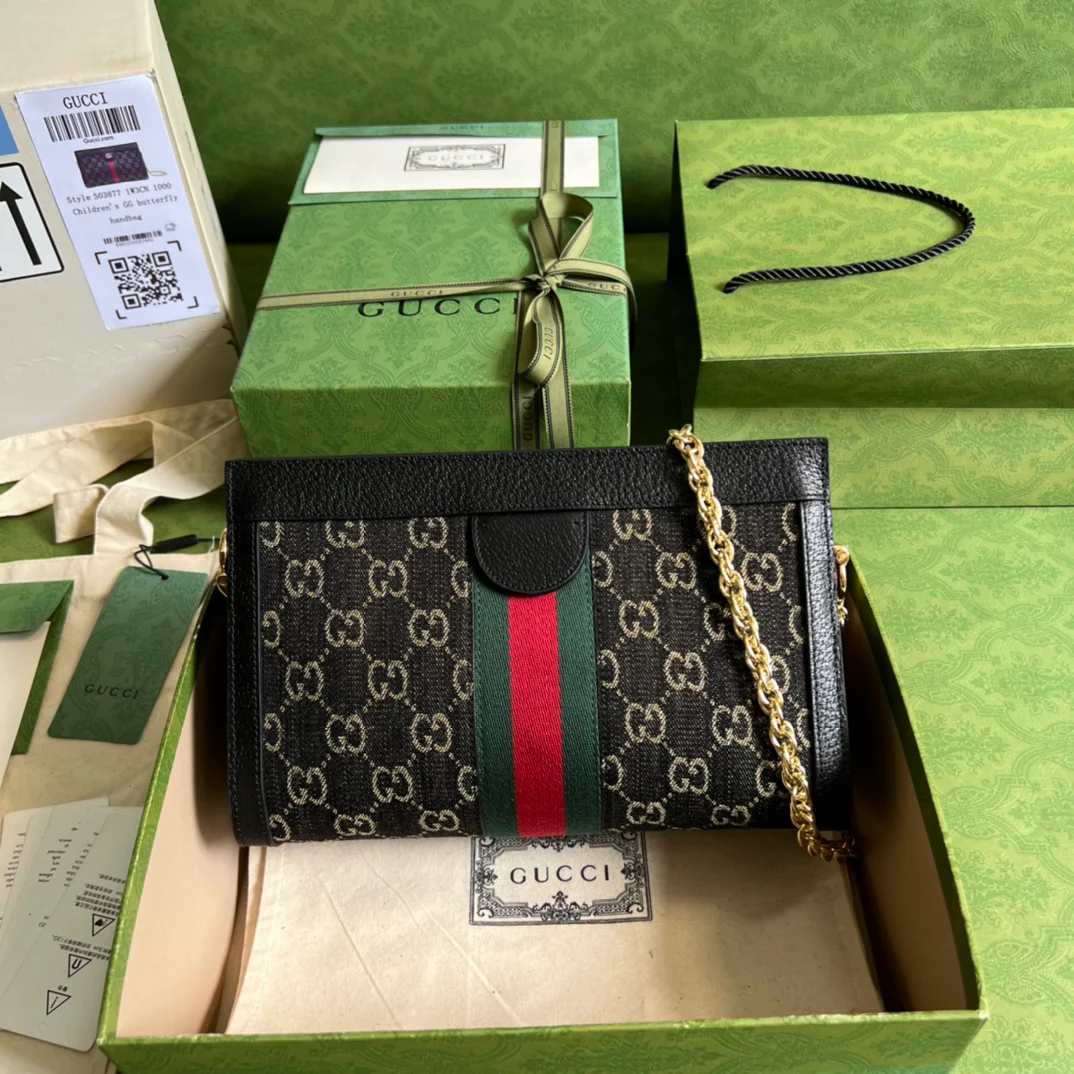 Черная джинсовая сумка Gucci на цепочке через плечо