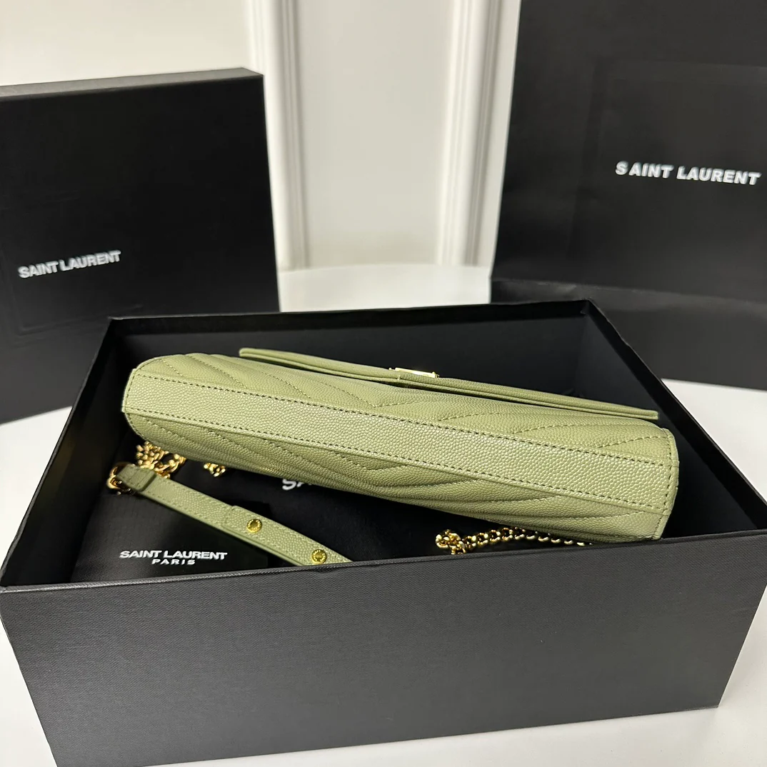 YSL Monogram Caviar WOC Avocado Green Gold Buckle 22cm 1