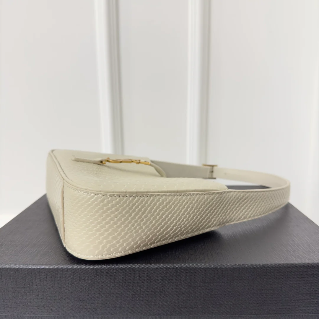 Кожаная сумка YSL Le 5 A 7 через плечо - белый змеиный принт