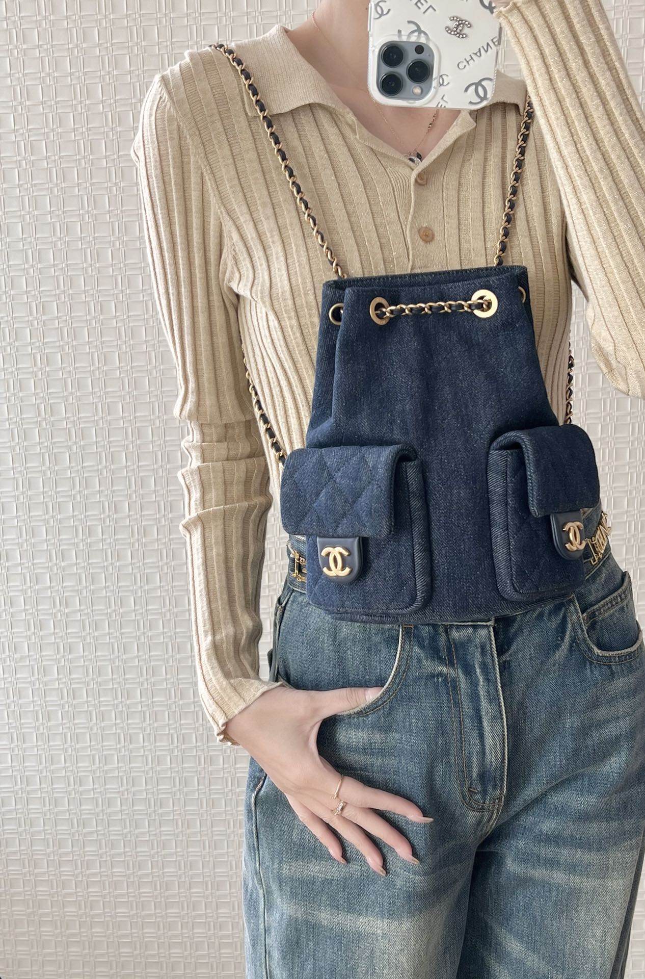 Рюкзак Chanel 25c на завязках — темно-джинсовый