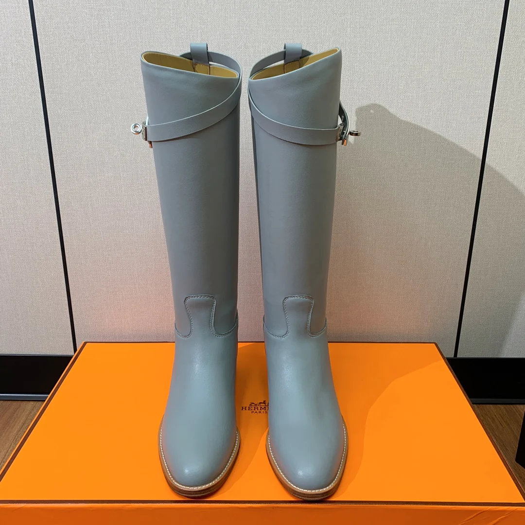 Сапоги для верховой езды Hermes Kelly с пряжкой - светло-голубые