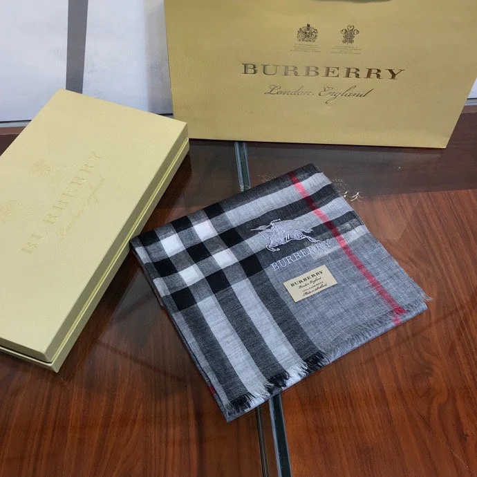 Классический шарф Burberry с логотипом для верховой езды - 90 см x 210 см - 100% кашемир - серый