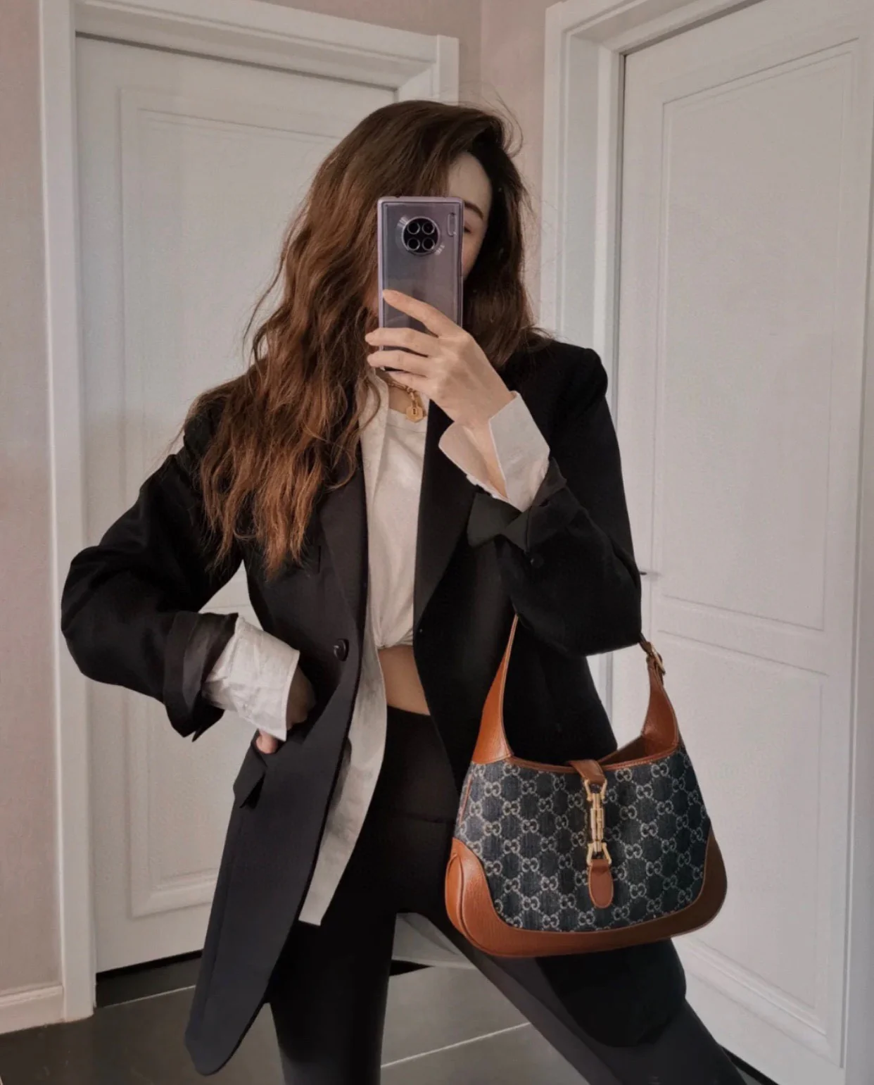 Gucci-经典 Jackie 牛仔丹宁帆布手袋-腋下包