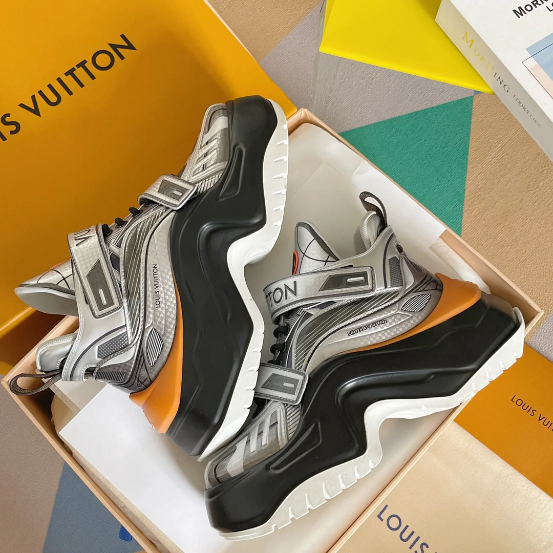 Новинка LV 2023 года - Серия Archlight 2-0 на платформе - Кроссовки/?папины кроссовки? - Серебристые/Черные на липучках