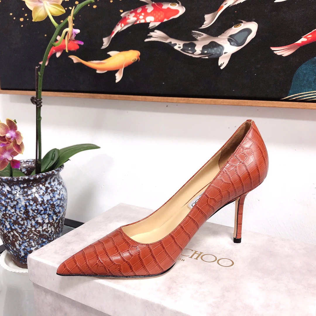 Jimmy - Туфли на высоком каблуке необычной формы - Каменный узор - Красные