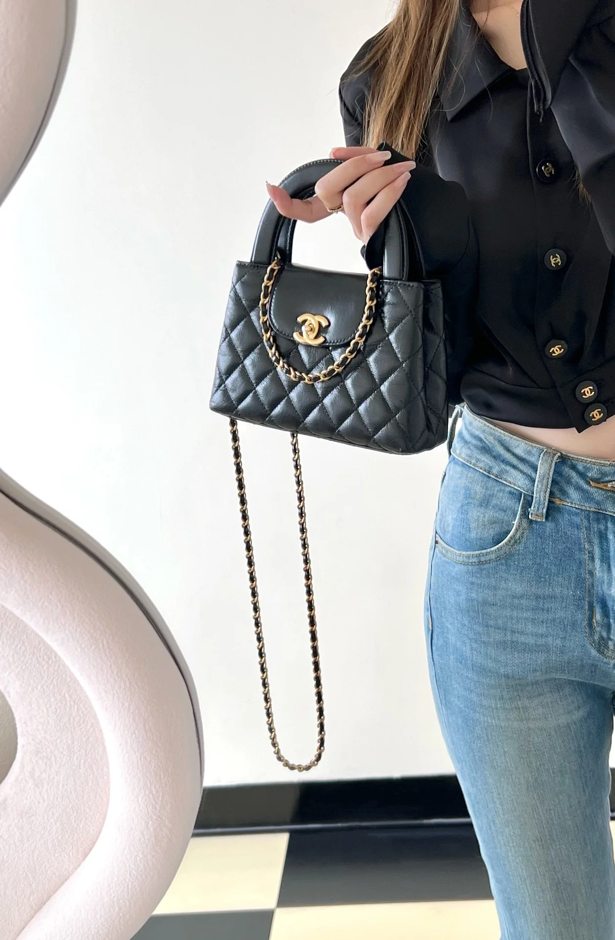 Сумочка Chanel Kelly Chain, большая - черная