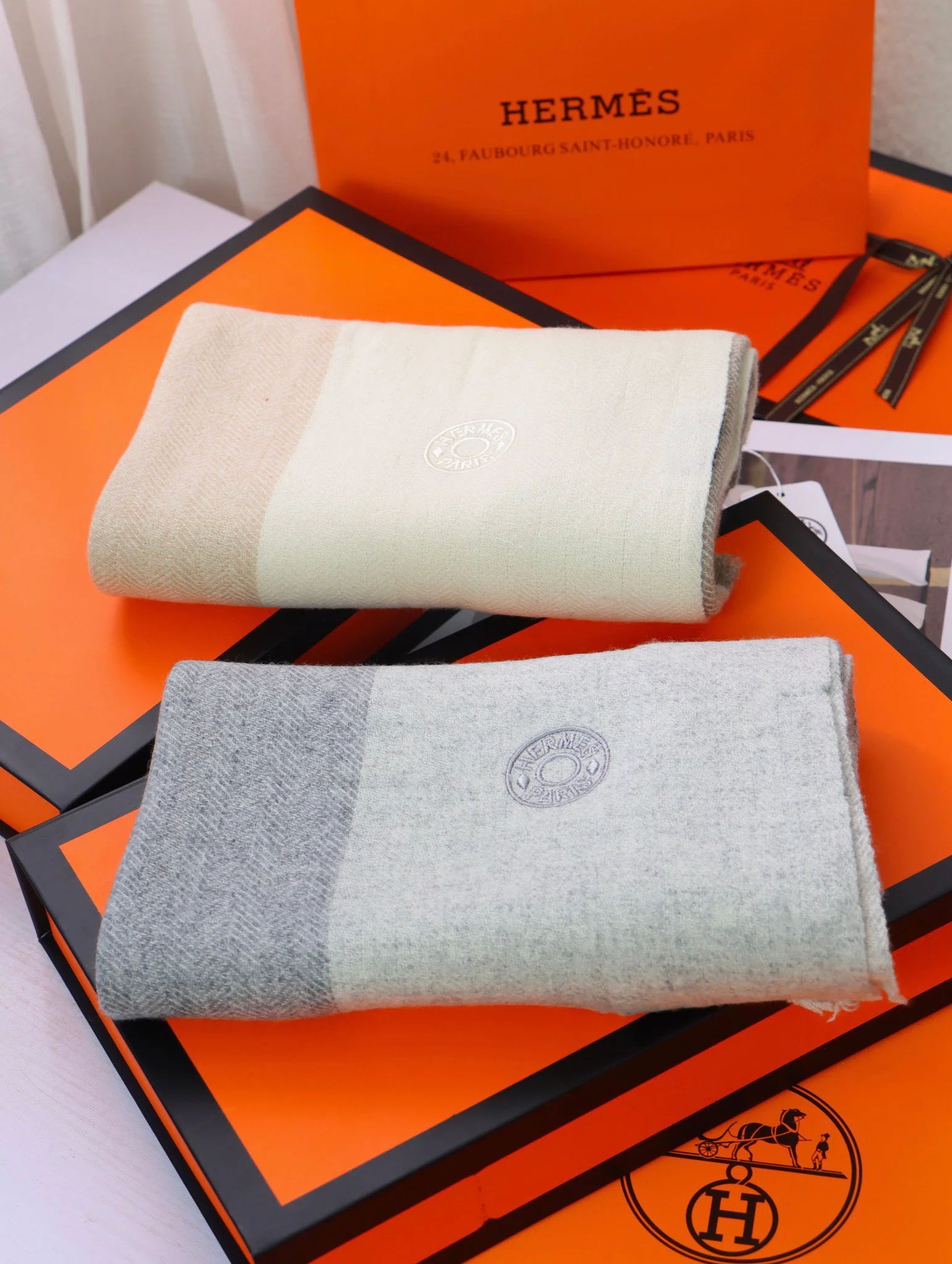 Кашемировый шарф Hermes с нежной текстурой - 63 см - 180 см