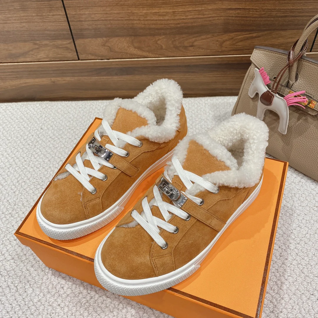 Высокие шерстяные кроссовки Hermes Kelly, низкие кроссовки, унисекс, светло-коричневые