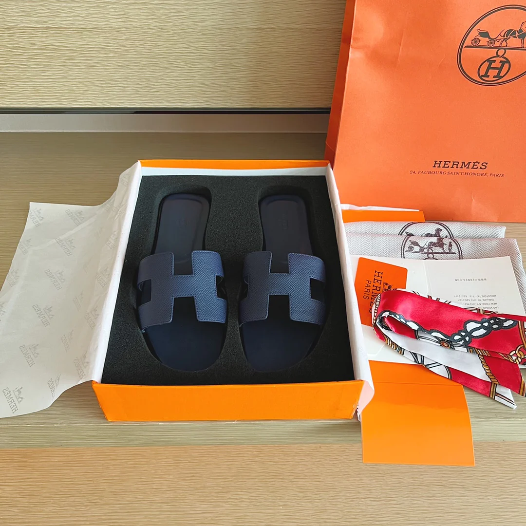 Тапочки Hermes H на плоской подошве - серия с принтом пальмовых листьев - подошва с полным покрытием - 2 шт.