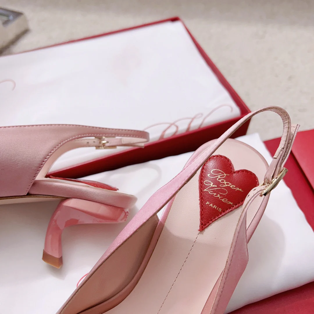 Туфли RV - атласные туфли-слингбэки с пряжкой и стразами - 5-5 см - розовые