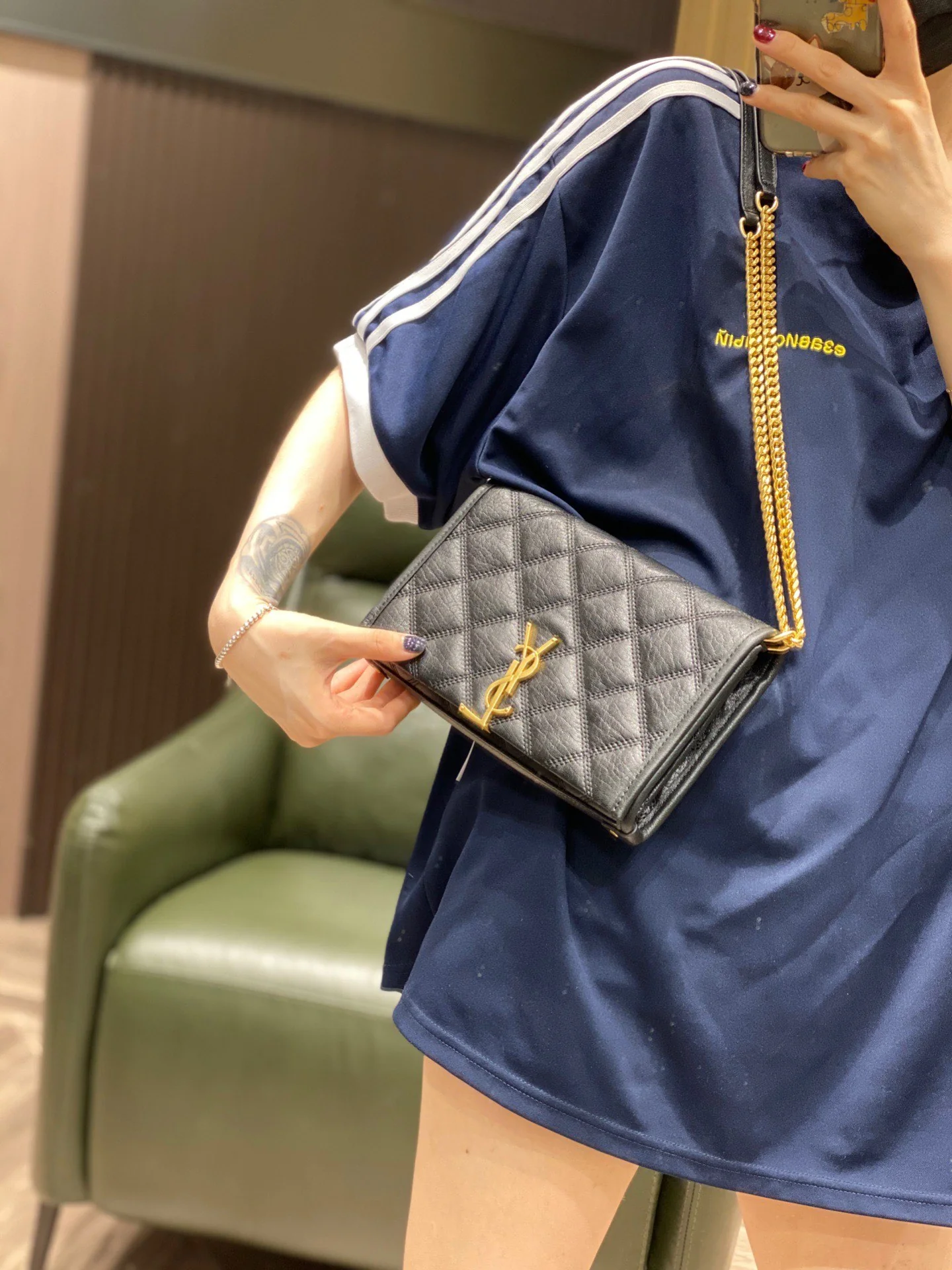 Сумка YSL-Becky из овечьей кожи с ромбовидной стёжкой и цепочкой - 1 шт.