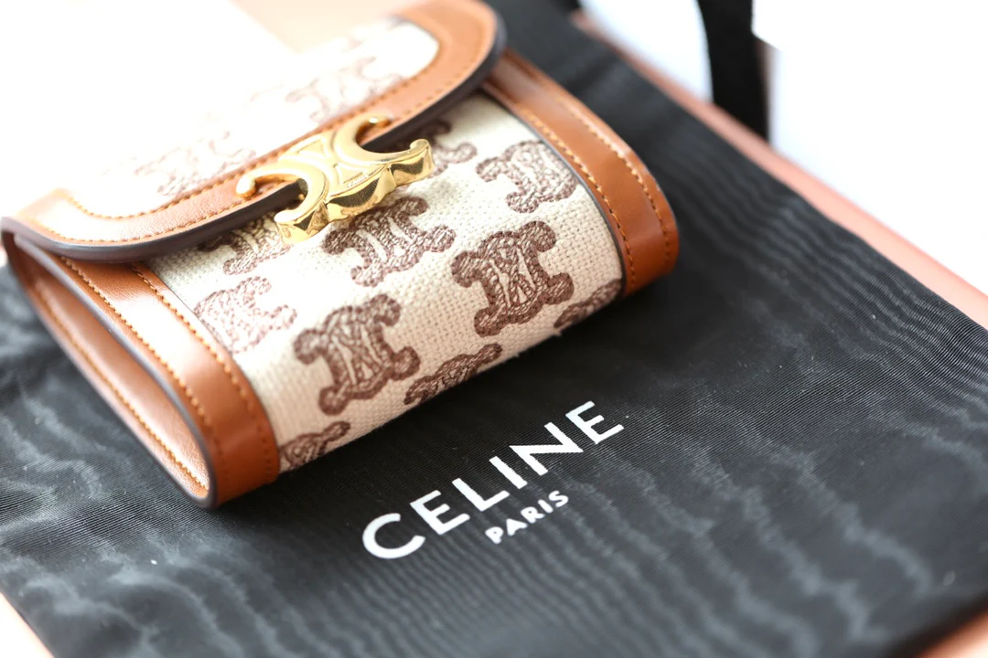 Маленький тканевый кошелек Celine Triomphe с вышивкой - коричневый