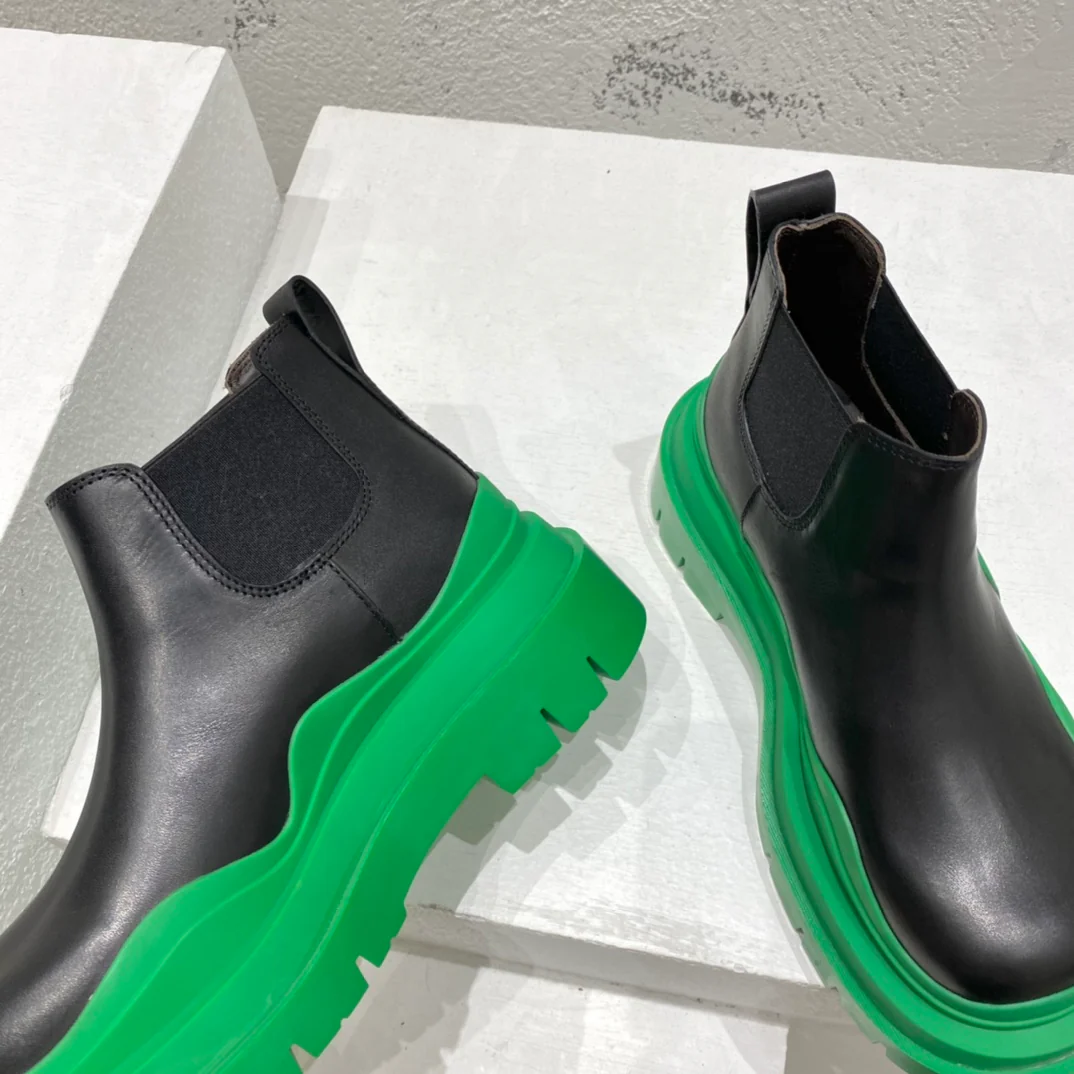 BV-22ss - Британские ретро-ботинки до щиколотки - Унисекс - Черные с зеленой подошвой