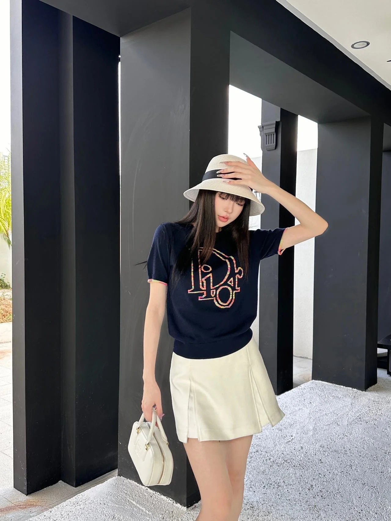 Dior-2403 - Вязаная футболка с коротким рукавом и круглым вырезом, с логотипом