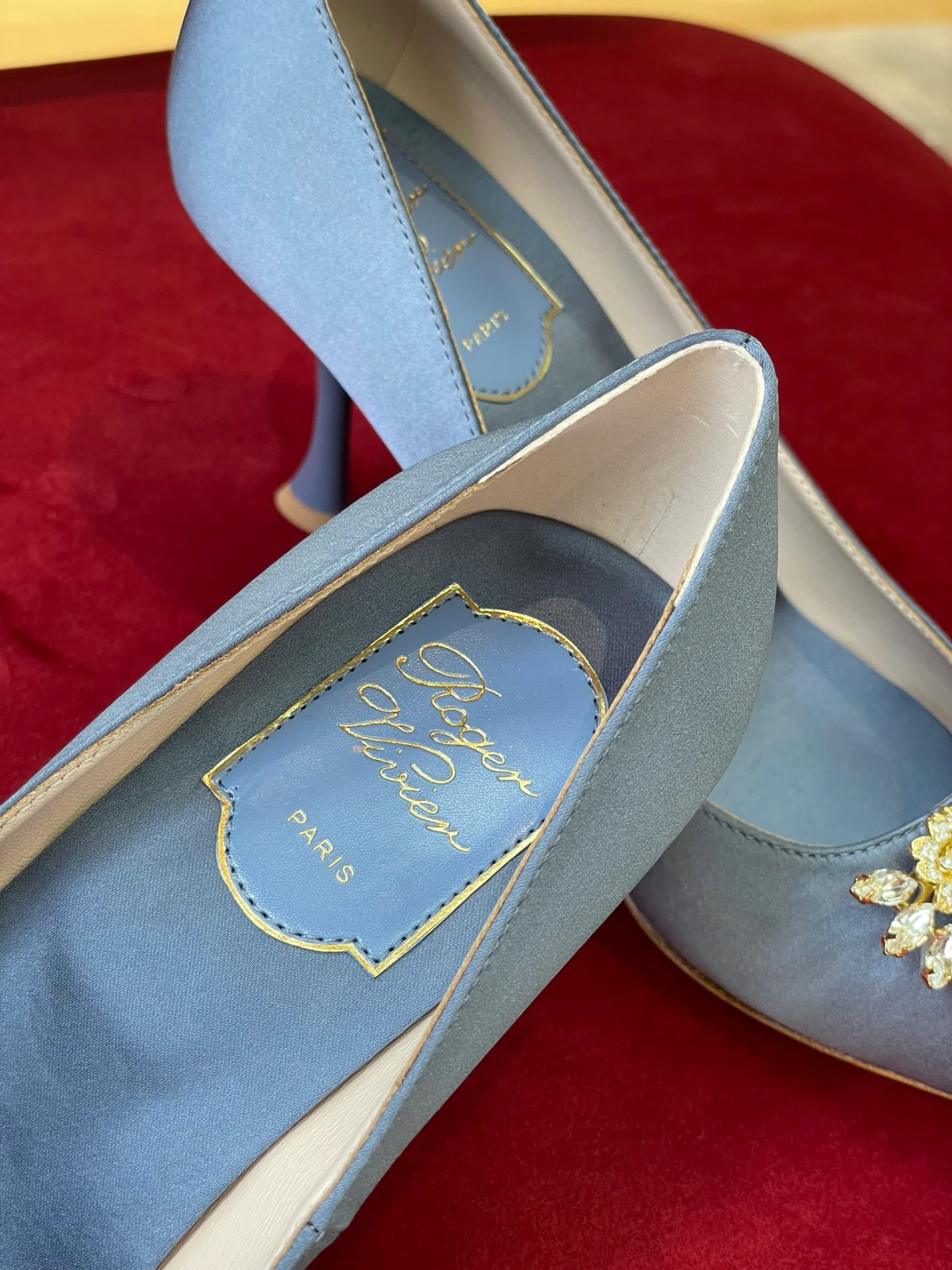 Туфли RV - ручная работа со стразами Swarovski - туфли на высоком каблуке - синие