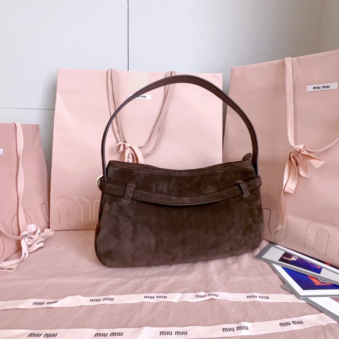 Сумка через плечо Miu Miu-5bc182 из замши, коричневая.