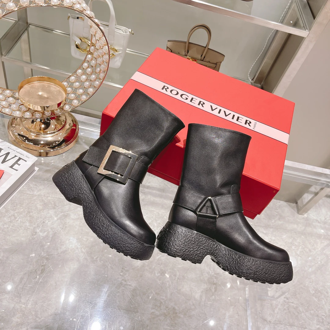 Мотоциклетные ботинки на толстой подошве с металлическими пряжками - 1