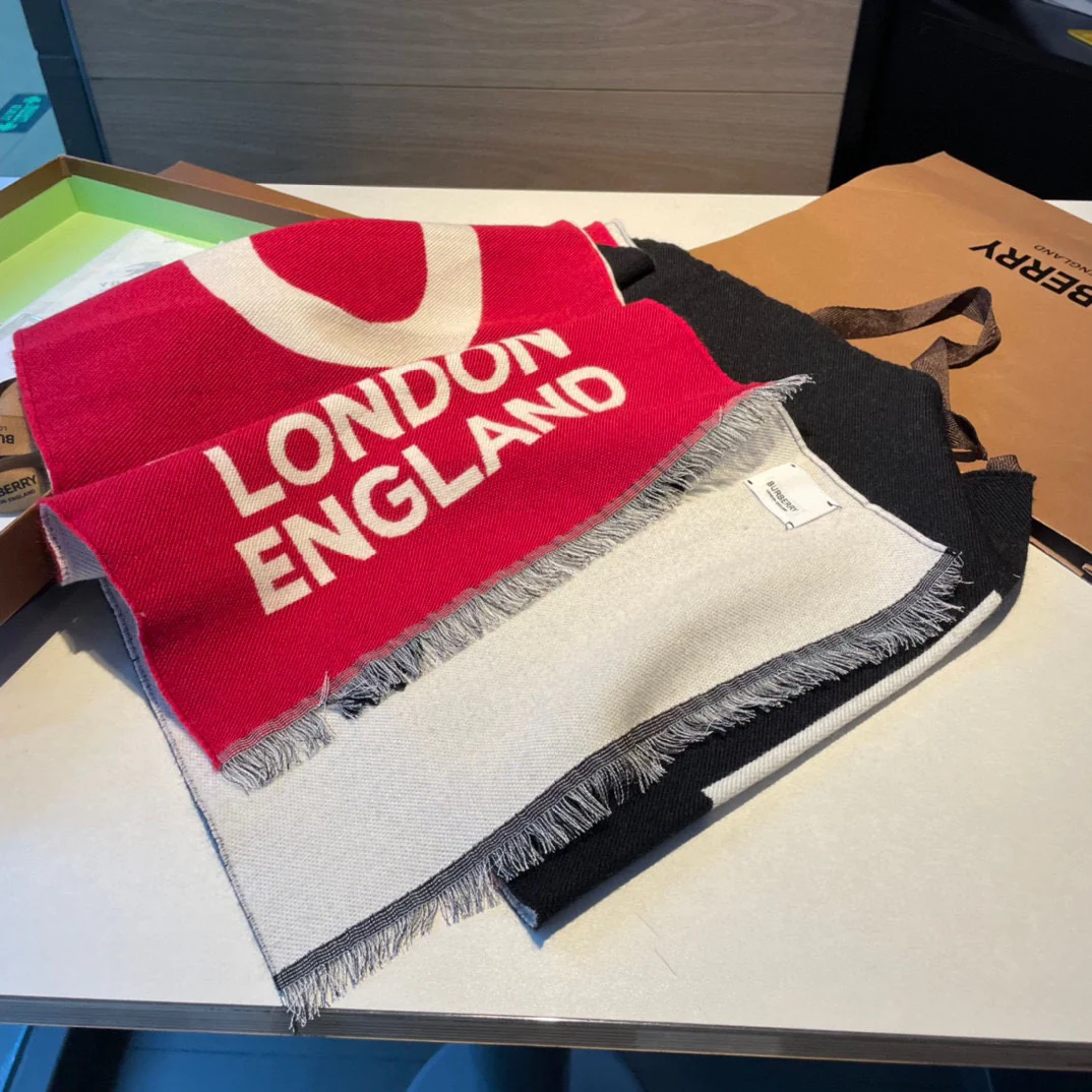 Классический двусторонний шарф Burberry для верховой езды - 34 см - 195 см - 100% кашемир