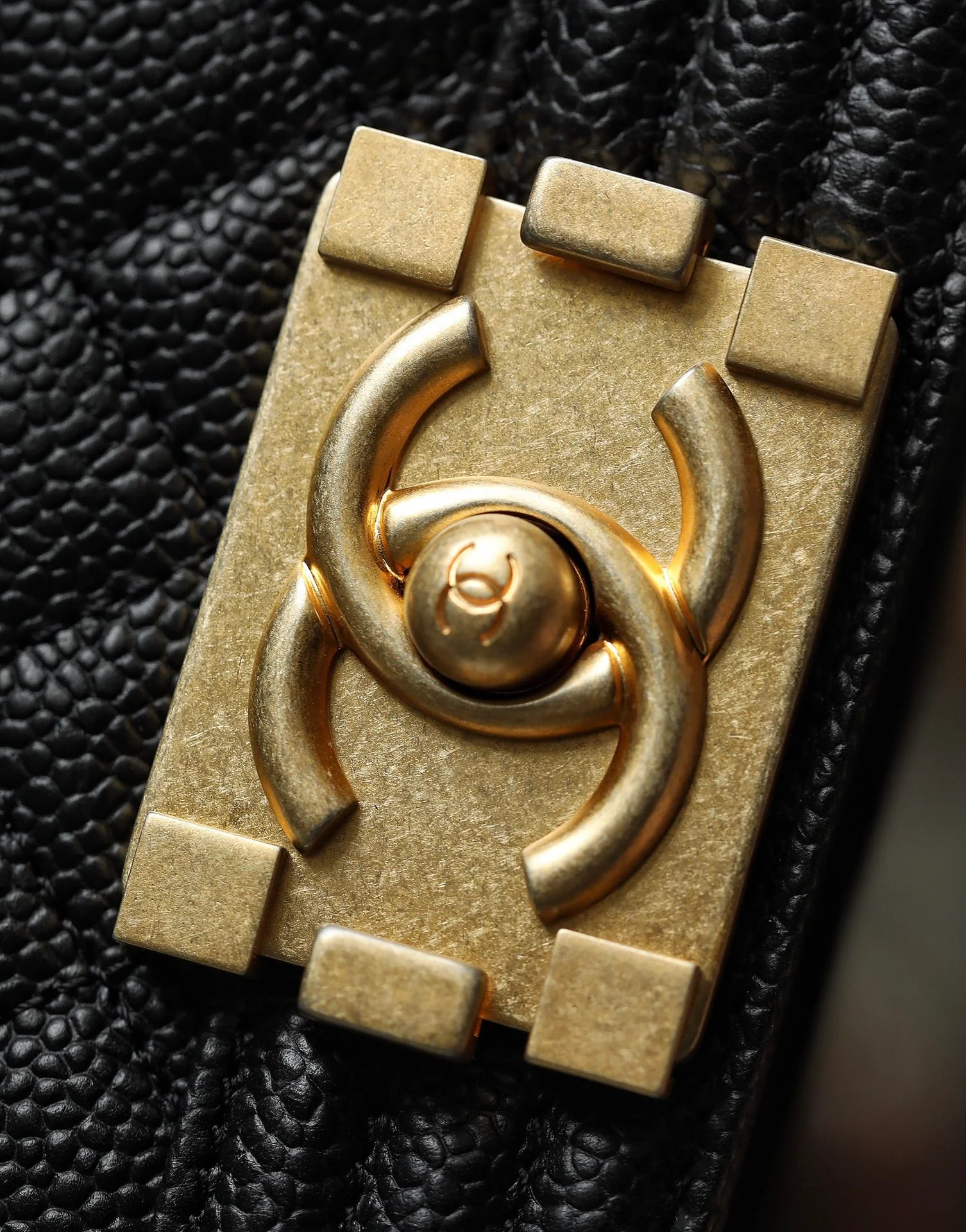 Chanel Le Boy Crystal Diamond Pattern Caviar - Medium - Black Gold