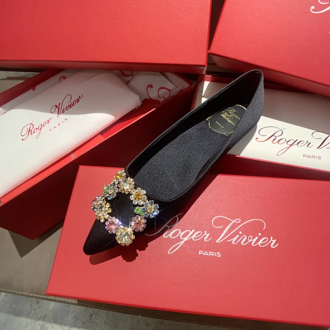 RV-Плоское дно-Шелковая пряжка со стразами-Черный-1