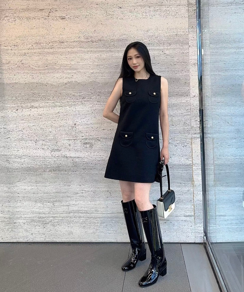 Ботинки Celine 2024 на низком каблуке - черные