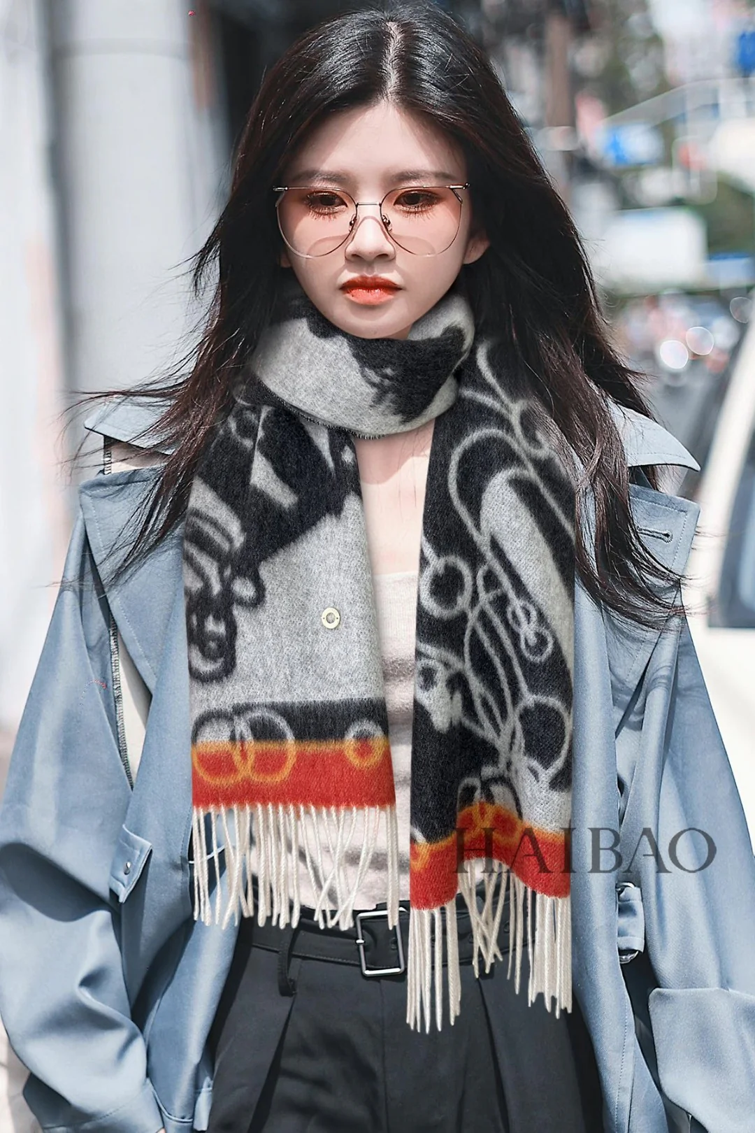 Loro Piana - Длинный кашемировый шарф с иллюстрацией - 33 см - 190 см - 100 см - Кашемир - Темный цвет