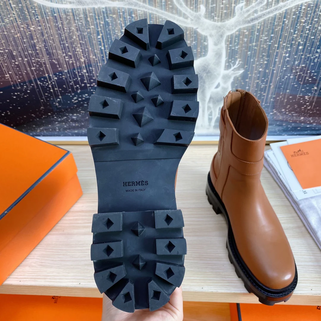 Классические ботильоны Hermes 2023 года - коричневые