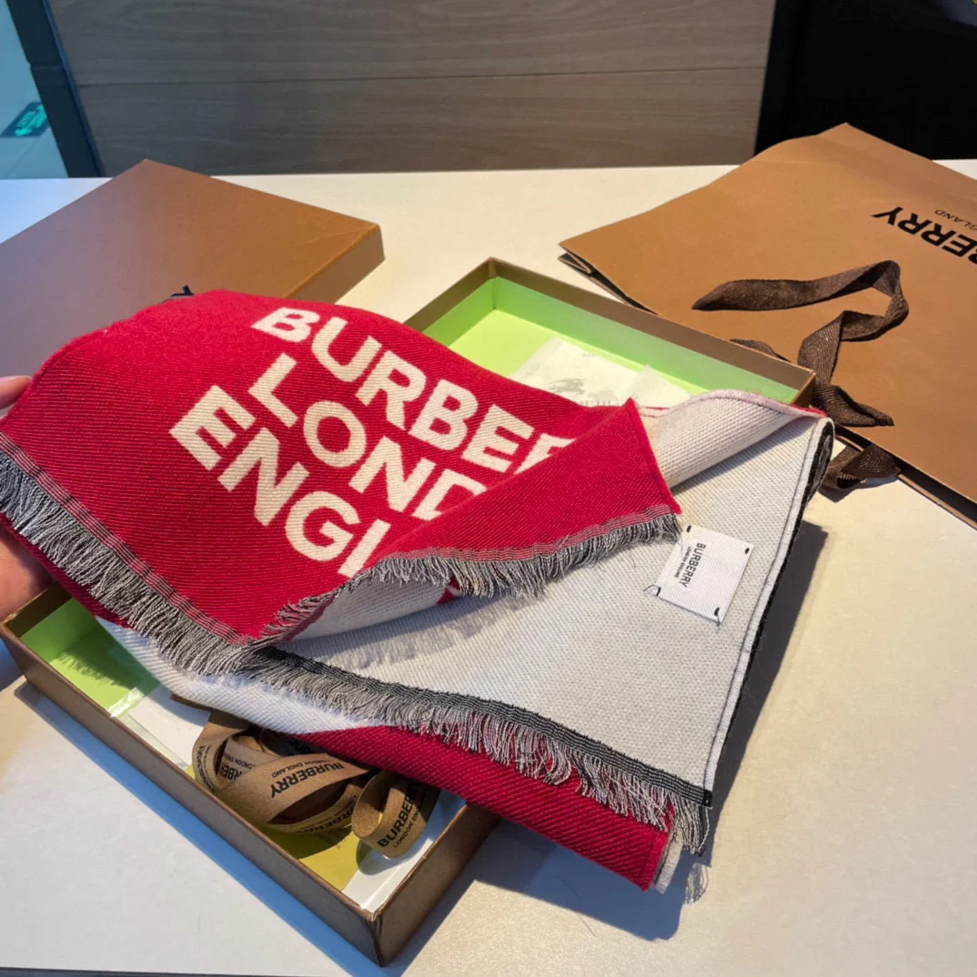 Классический двусторонний шарф Burberry для верховой езды - 34 см - 195 см - 100% кашемир