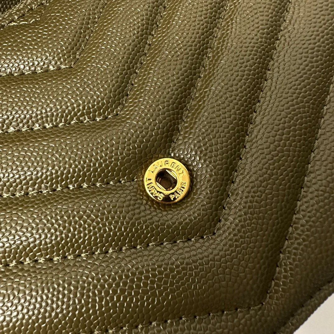 YSL Monogram Caviar WOC - темно-зеленый с золотой фурнитурой - 22 см