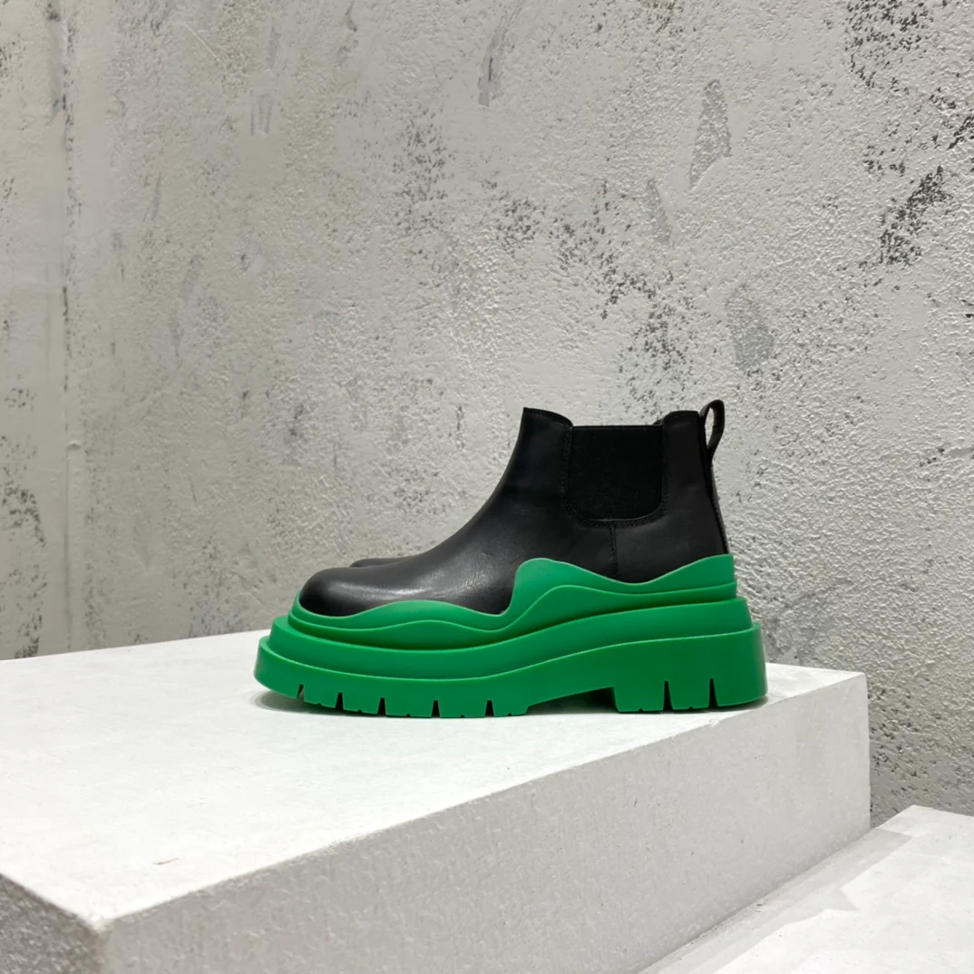 BV-22ss - Британские ретро-ботинки до щиколотки - Унисекс - Черные с зеленой подошвой