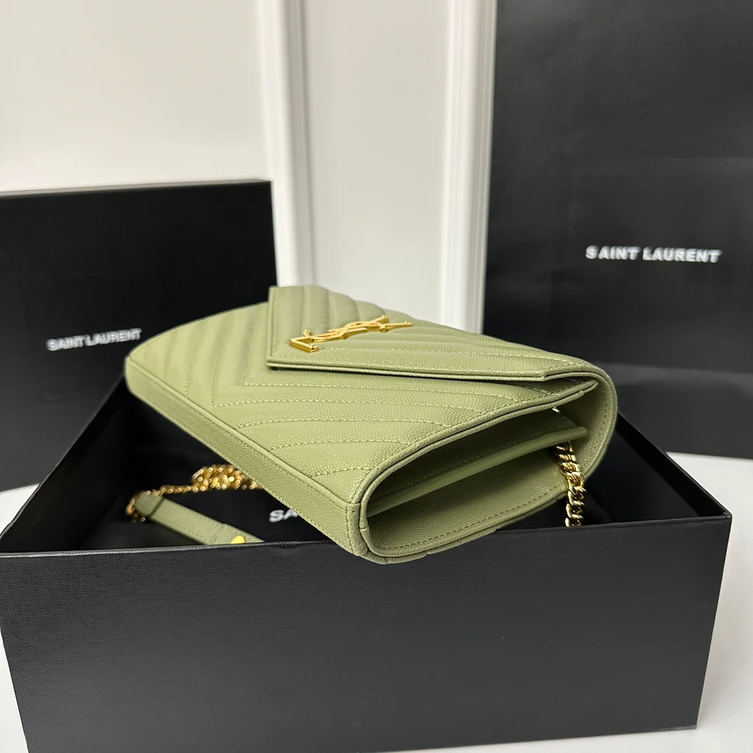 YSL Monogram Caviar WOC Avocado Green Gold Buckle 22cm 1