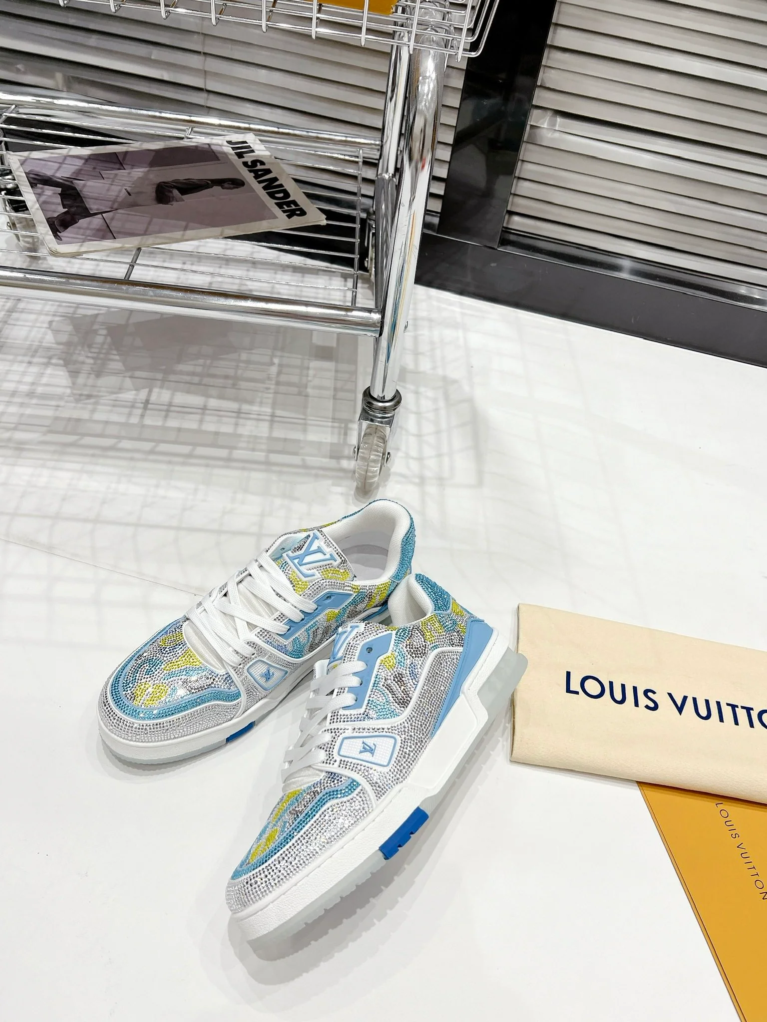 Кроссовки LV Trainer - Скейтбордистские кроссовки - Глянцевый узор, сине-серебристый - Унисекс